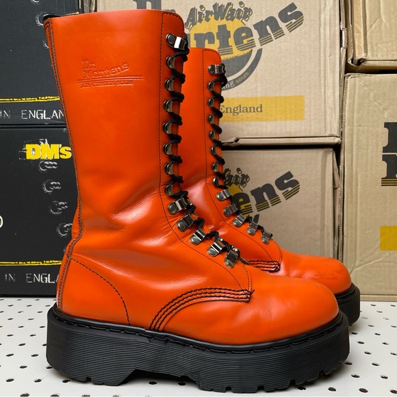 Dr. Martens Shoes - VINTAGE DR. MARTENS Distressed Orange Leather Platform Tall Boots